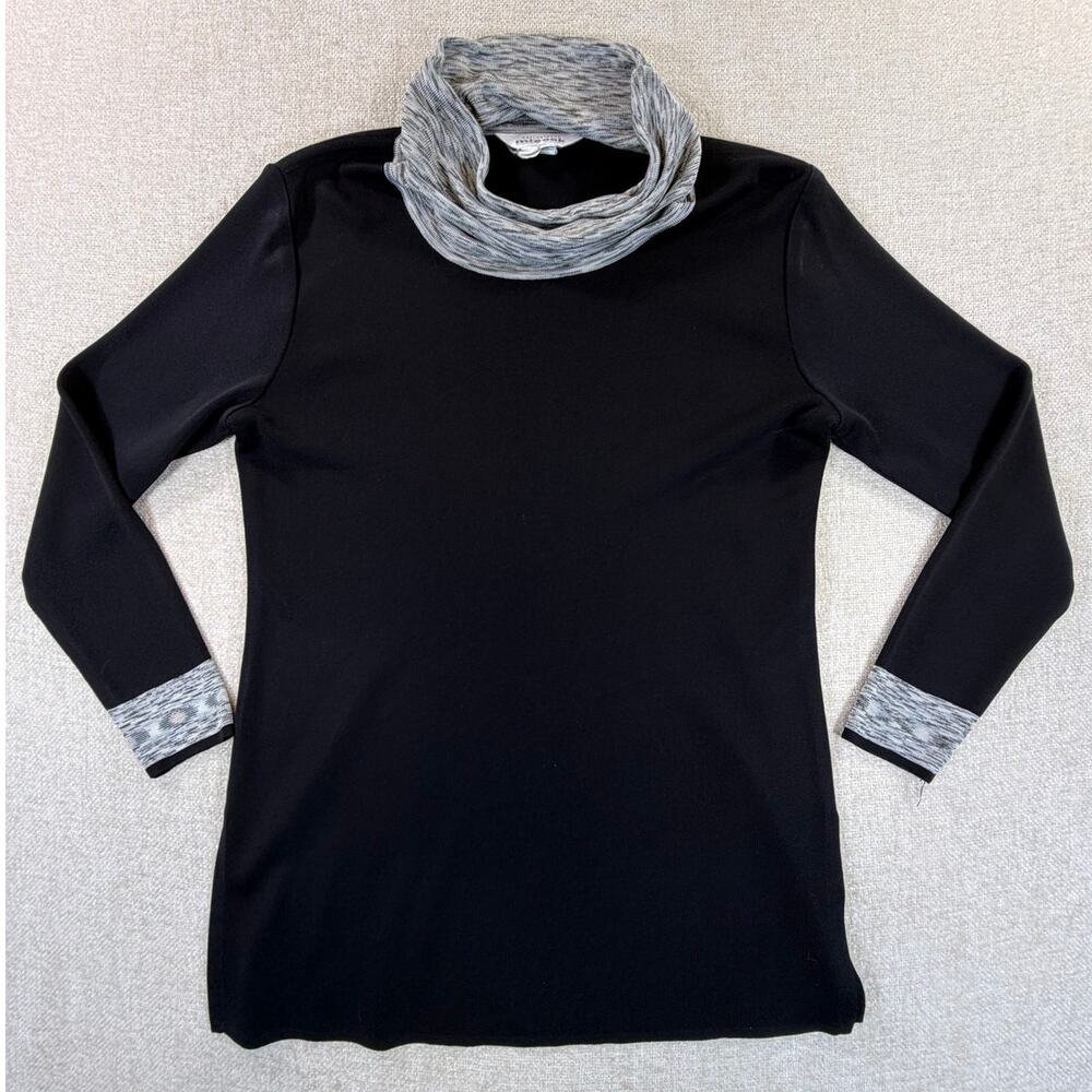 Exclusively Misook Women Small Black Gray Long Sleeve Turtleneck Pullover Top